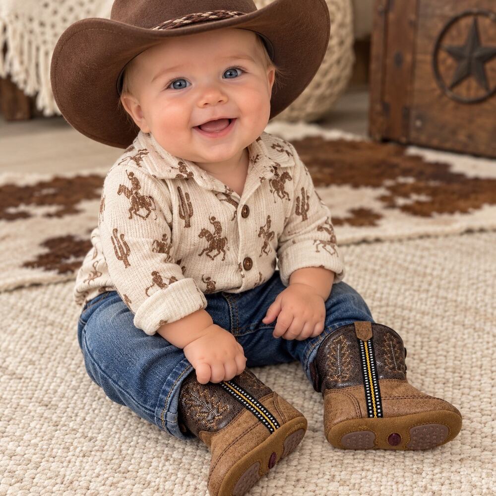 Old West Cowboy Boots Baby Size 3 Soft Soled Crib Shoes Western Brown Boys